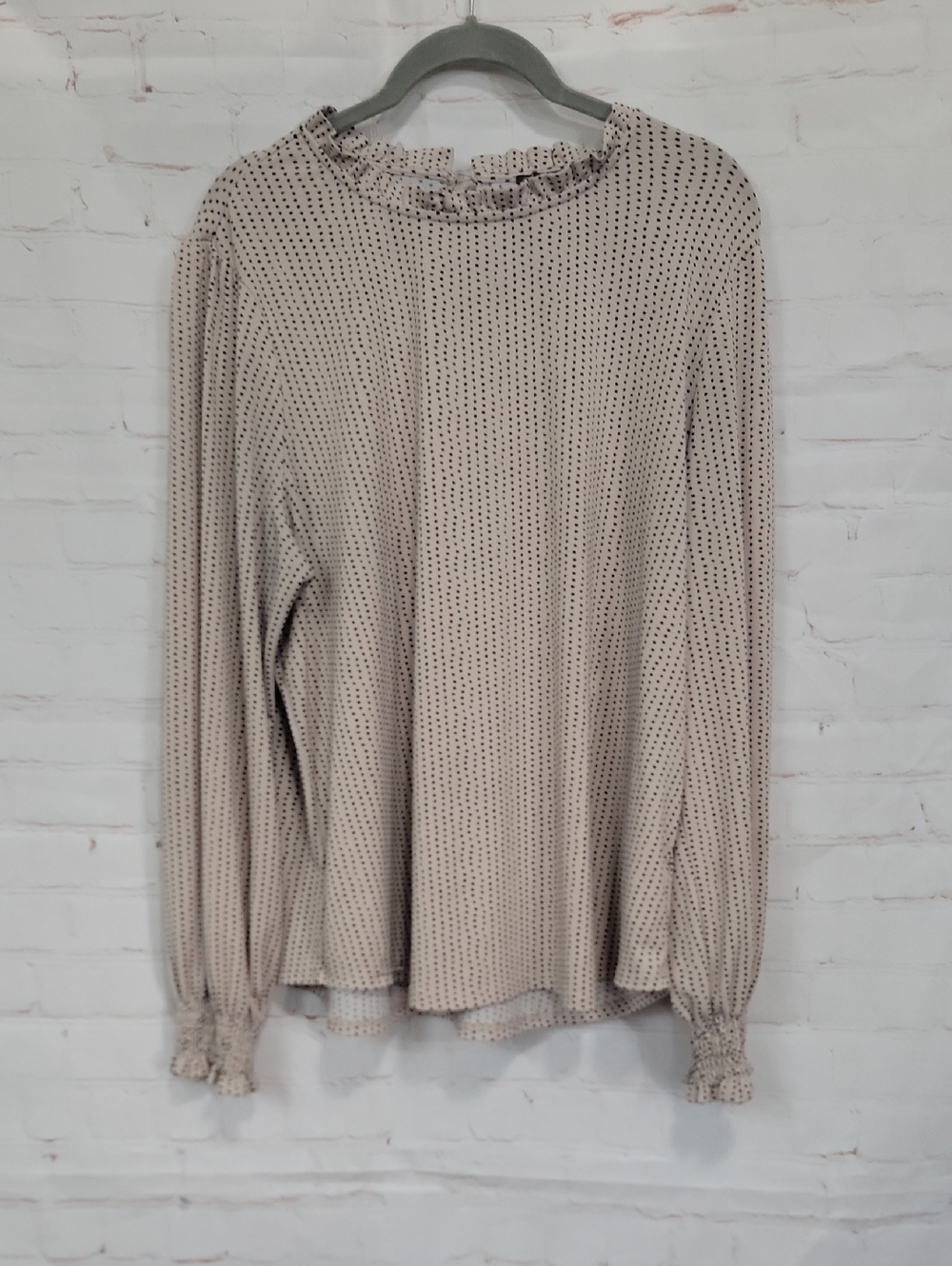Adrianna Papell Cream Polka Dot Long-Sleeve Ruffle Neck Top